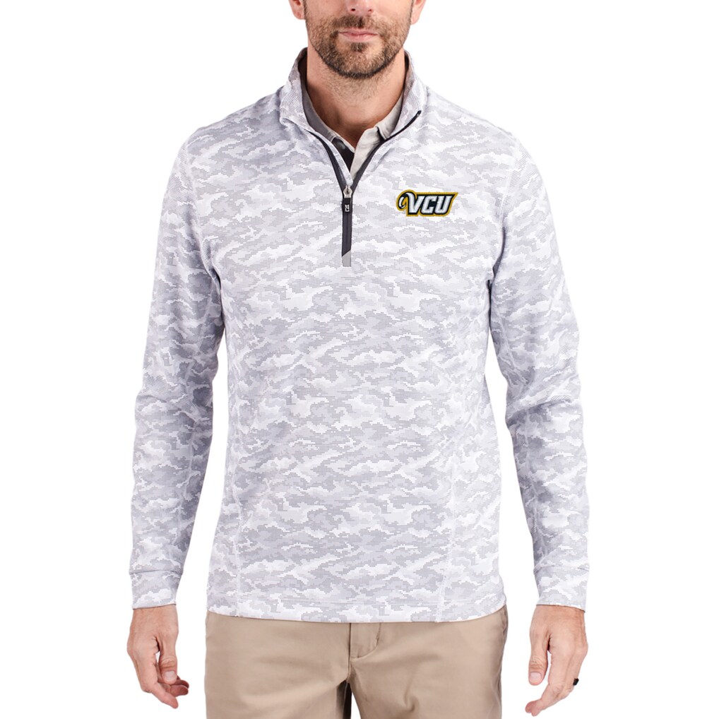  VCU Rams Cutter & Buck Traverse Stretch Eco Camo DryTec Tri-Blend Quarter-Zip Pullover - Gray